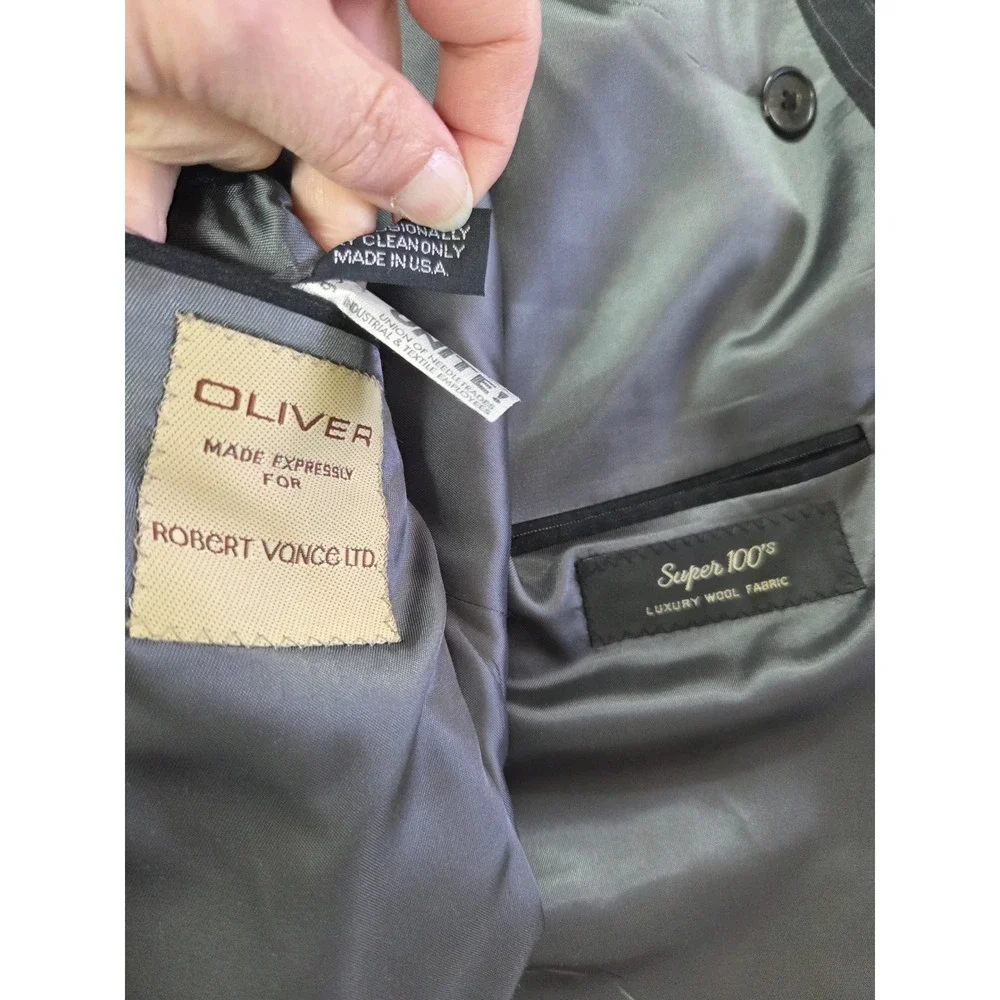 Oliver Robert Vance Ltd Mens Suit 44L Super 100s Wool Pinstripe Double Breasted